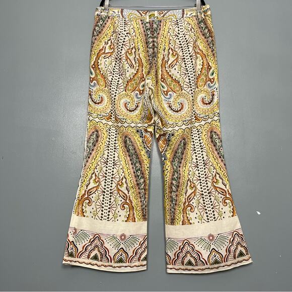 Zara Linen Blend Abstract Paisley Mini Flare Trouser Pant Women’s Size XL - Picture 5 of 14